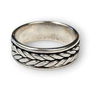 Braided Spinner Fidget Ring Oxidized 950 Silver Unisex Double Braid Size 9.25